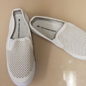 White slide on shoes